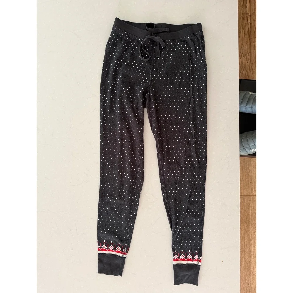Hanna Andersson‎ Womens Organic Cotton Pajama Set Black Fair Isle Polka Dot S